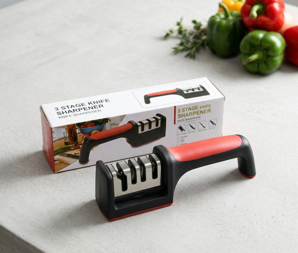 Professional 3-Stage Kitchen Knife Sharpener | Manual Sharpening Tool