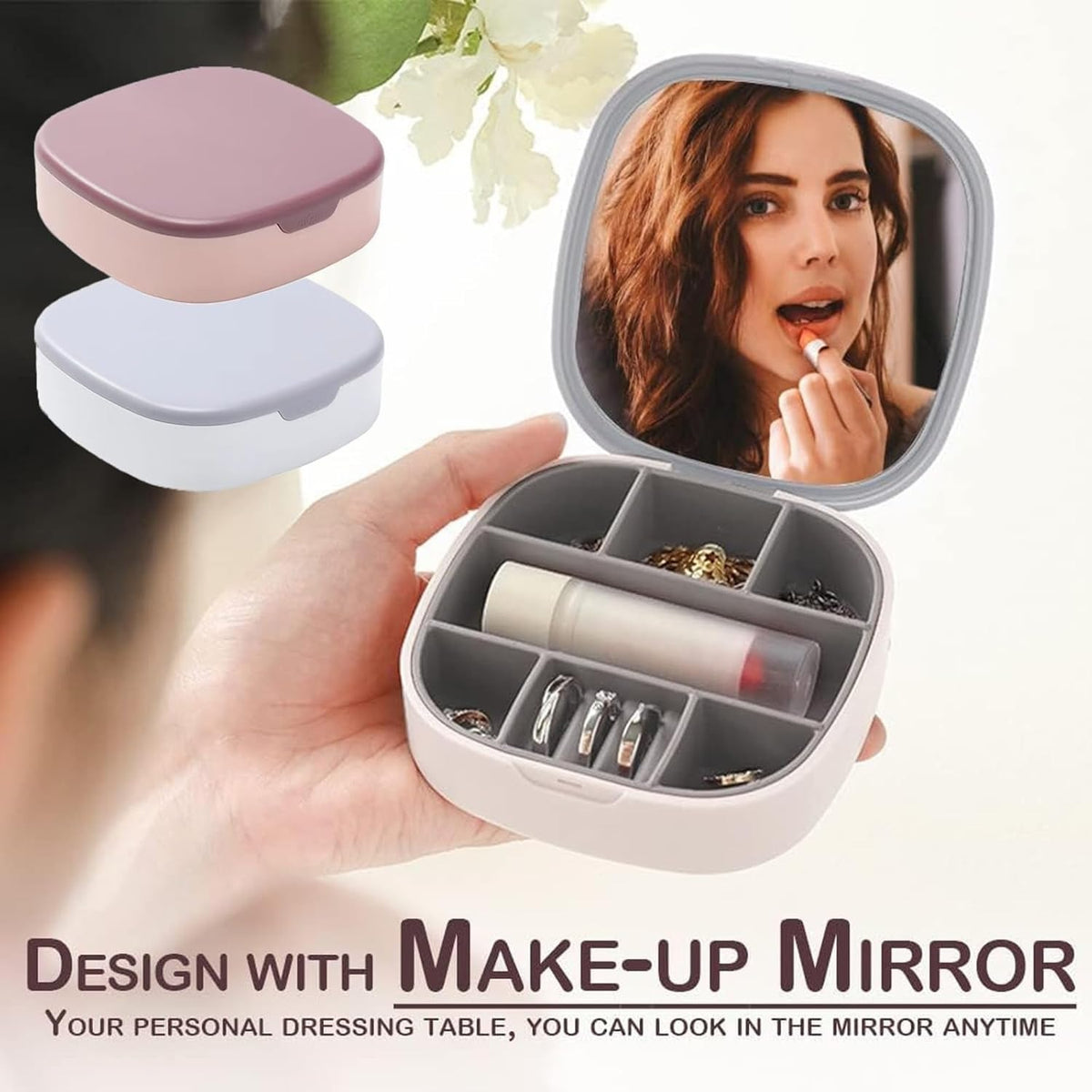 Portable Mini Jewelry Storage Box with Built-In Mirror | Travel Organizer for Rings, Earrings & Necklaces (Model LD-988)