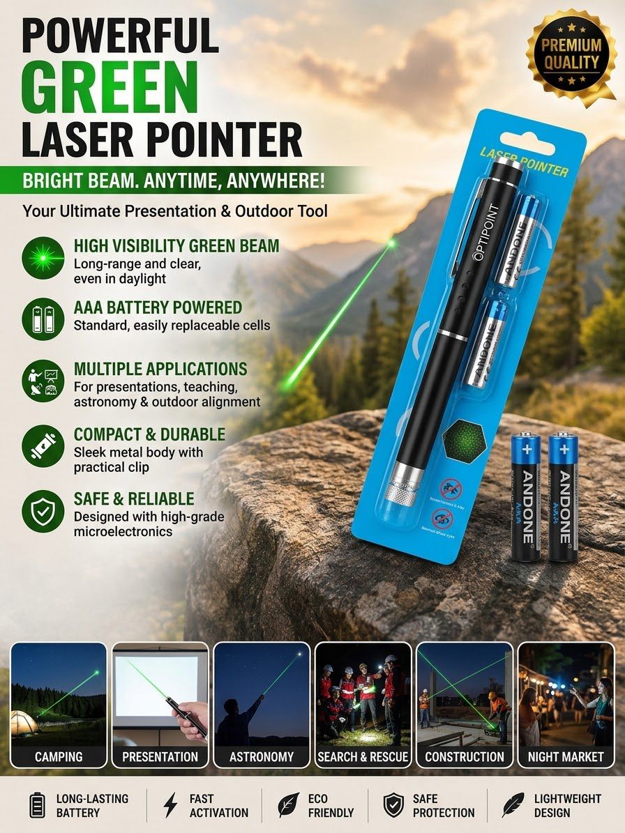 Powerful Green Laser Pointer – Bright Beam, Compact Metal Body