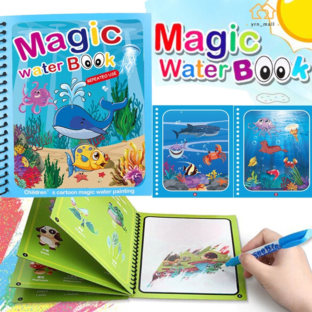 Magic Water Drawing Book for Kids โ Reusable Mess-Free Coloring Book with Magic Pen