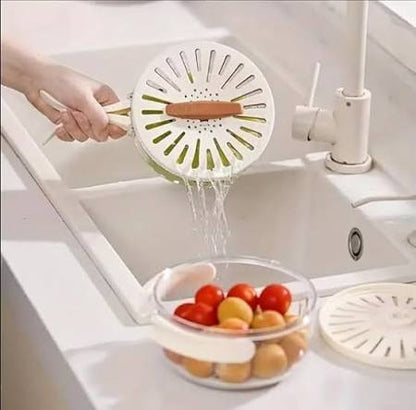 Fruit & Vegetable Drain Basket with Lid | Portable Washing Basket | Kitchen Storage Box & Container
