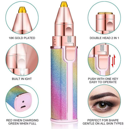 2-in-1 Electric Eyebrow Trimmer & Facial Hair Remover for Women – Rechargeable, Painless