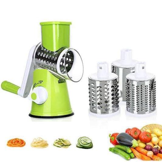 Multifunctional Hand Crank Drum Vegetable Cutter & Kitchen Grater with Interchangeable Blades