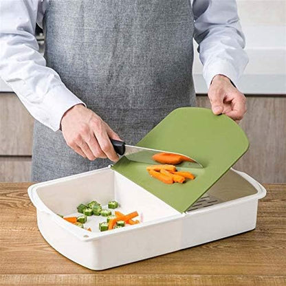 3-in-1 Kitchen Cutting Board with Drain Basket & Storage Box – Durable Non-Slip Cutting Mat