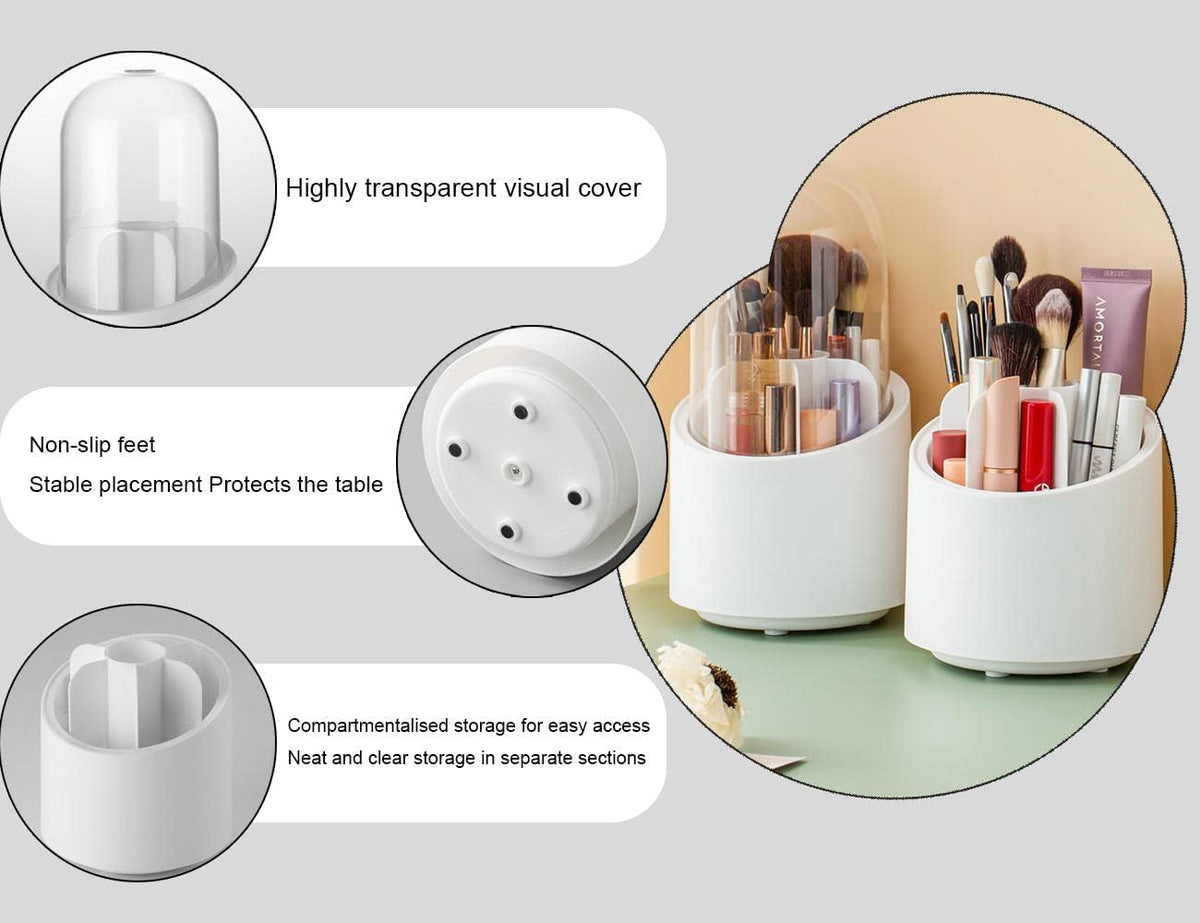 Brush Container Makeup Brush Holder – Dust-Proof Rotating Plastic Organizer for Lipstick, Eyebrow Pencil & Vanity Supplies (Random Color)
