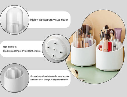 Brush Container Makeup Brush Holder – Dust-Proof Rotating Plastic Organizer for Lipstick, Eyebrow Pencil & Vanity Supplies (Random Color)
