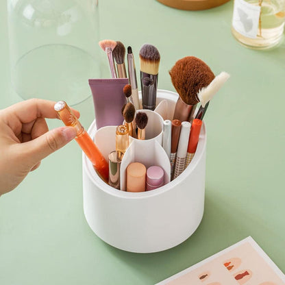 Brush Container Makeup Brush Holder – Dust-Proof Rotating Plastic Organizer for Lipstick, Eyebrow Pencil & Vanity Supplies (Random Color)