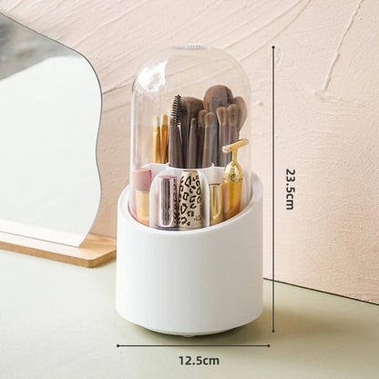 Brush Container Makeup Brush Holder – Dust-Proof Rotating Plastic Organizer for Lipstick, Eyebrow Pencil & Vanity Supplies (Random Color)