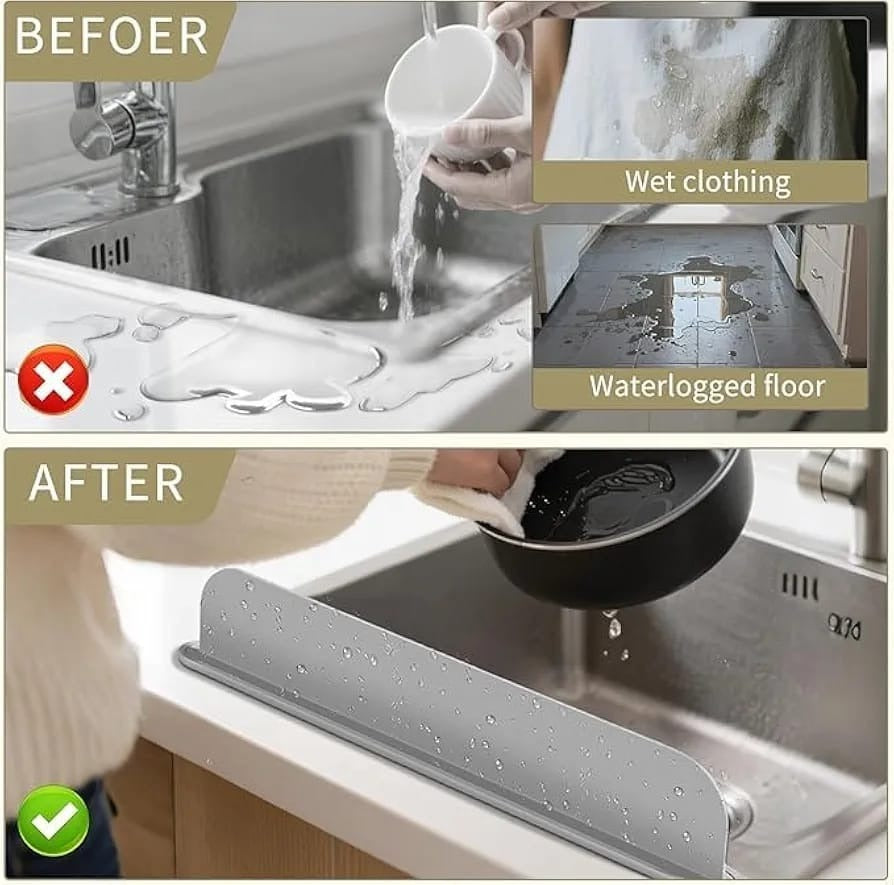Silicone Sink Splash Guard – Anti-Spill Faucet Stopper & Oil-Proof Water Baffle Plate with Suction Cups (Random Colour)