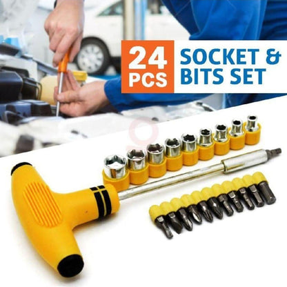 24 Pcs Socket & Bits Set – Yellow Professional Tool Kit