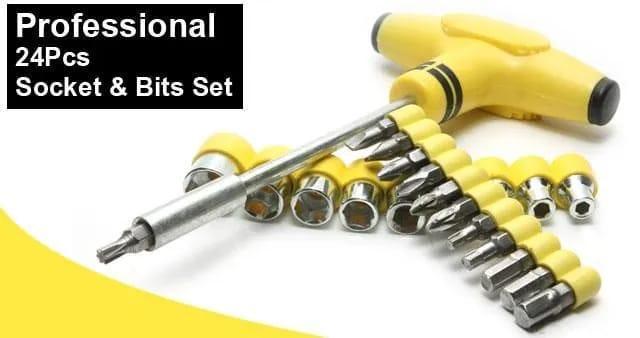 24 Pcs Socket & Bits Set – Yellow Professional Tool Kit