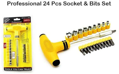 24 Pcs Socket & Bits Set – Yellow Professional Tool Kit
