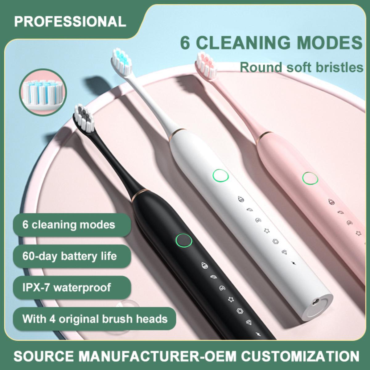 Rechargeable Electric Toothbrush with 2 Extra Heads – USB Charging | Whitening Oral Care