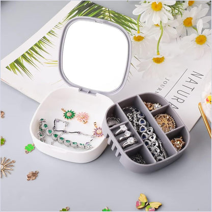 Portable Mini Jewelry Storage Box with Built-In Mirror | Travel Organizer for Rings, Earrings & Necklaces (Model LD-988)