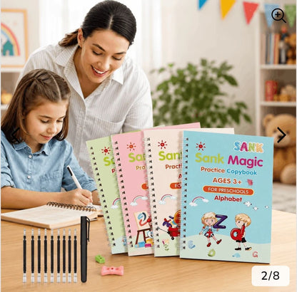 Magic Practice Copybook - Set of 4 with Disappearing Ink Pen