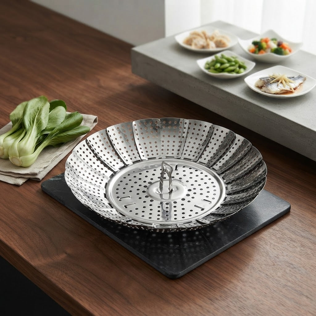 Multifunctional Stainless Steel Foldable Steamer Basket with Anti-Scald Handle