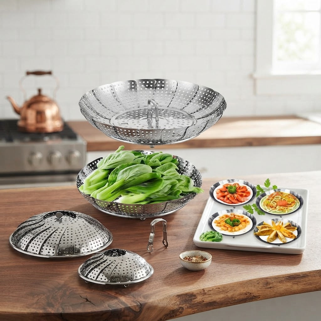 Multifunctional Stainless Steel Foldable Steamer Basket with Anti-Scald Handle