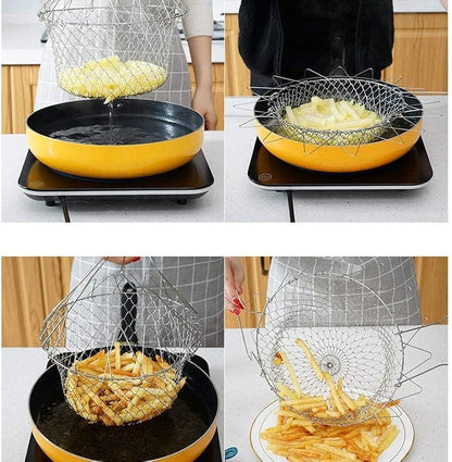 Stainless Steel Foldable Frying Basket – Collapsible Kitchen Chef Basket