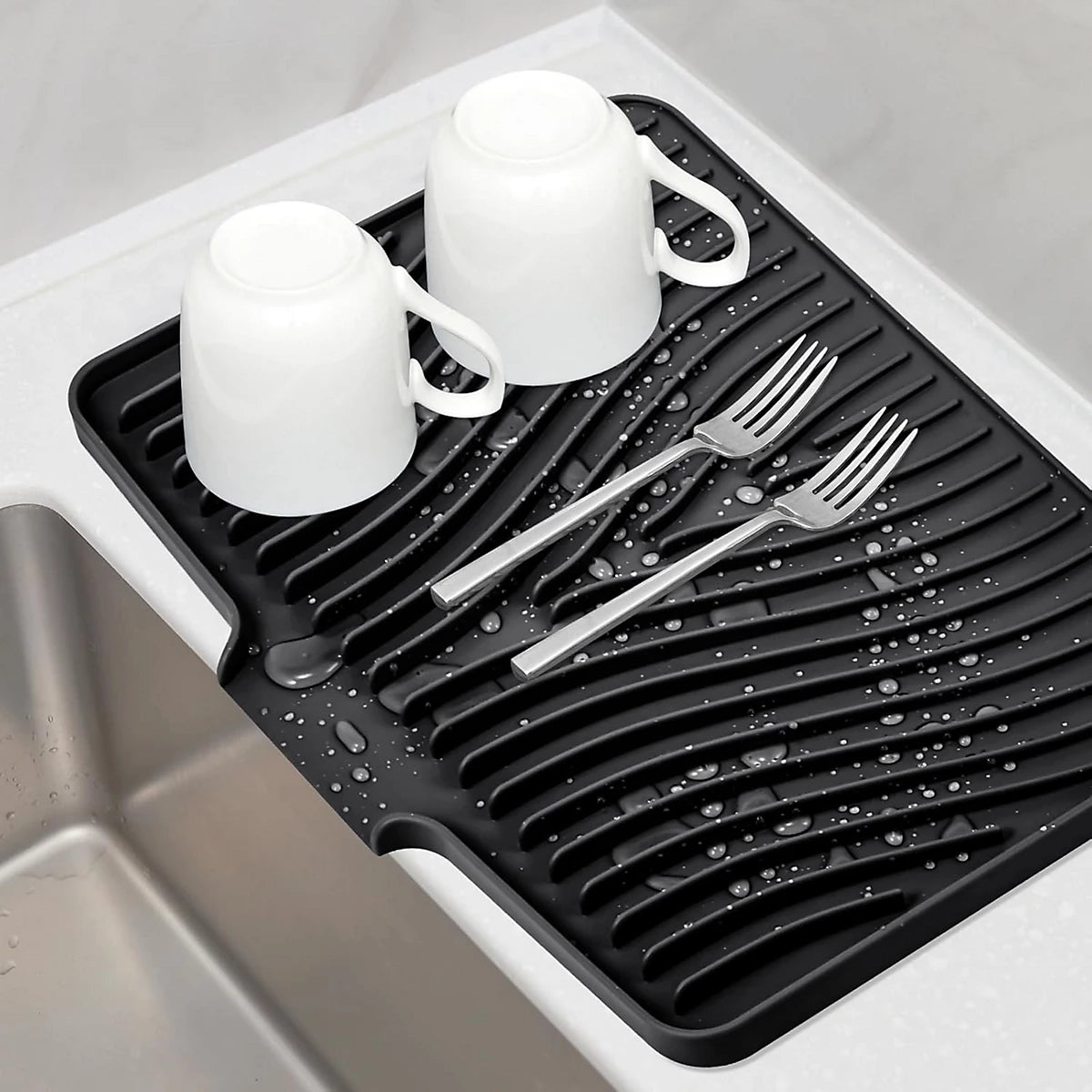 Big Size Silicone Drain Mat | 14x10 Inch Anti-Slip Sink Drain Mat | Waterproof Kitchen Pad