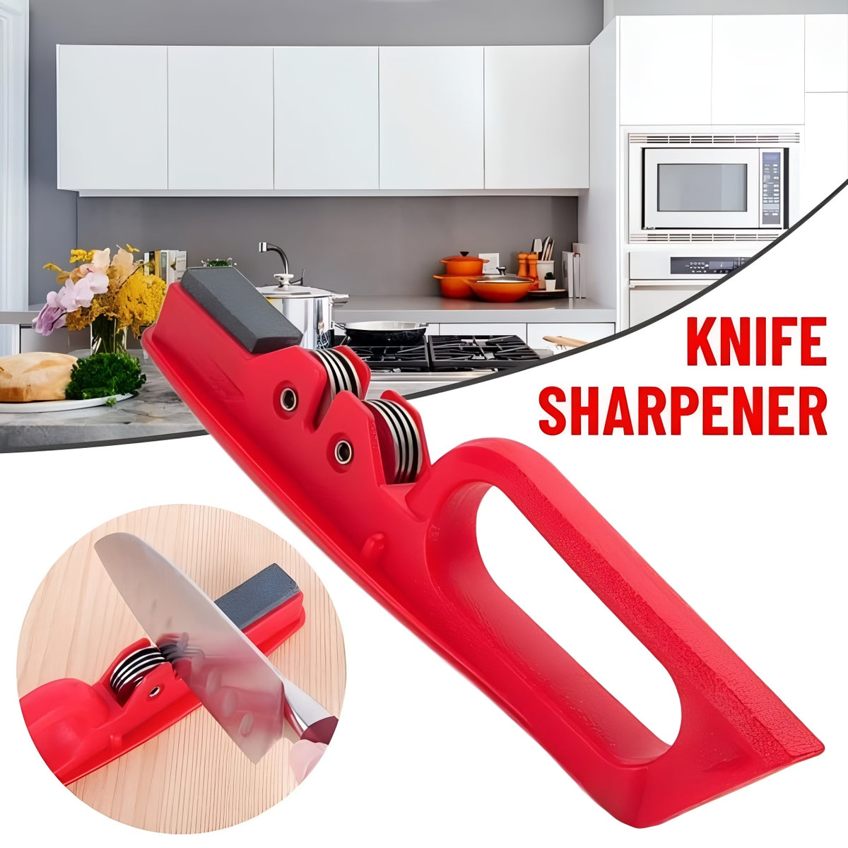 Professional Knife Sharpener | 8-Wheel Blades & Sanding Stone | Coarse & Fine Slots (Random Color)