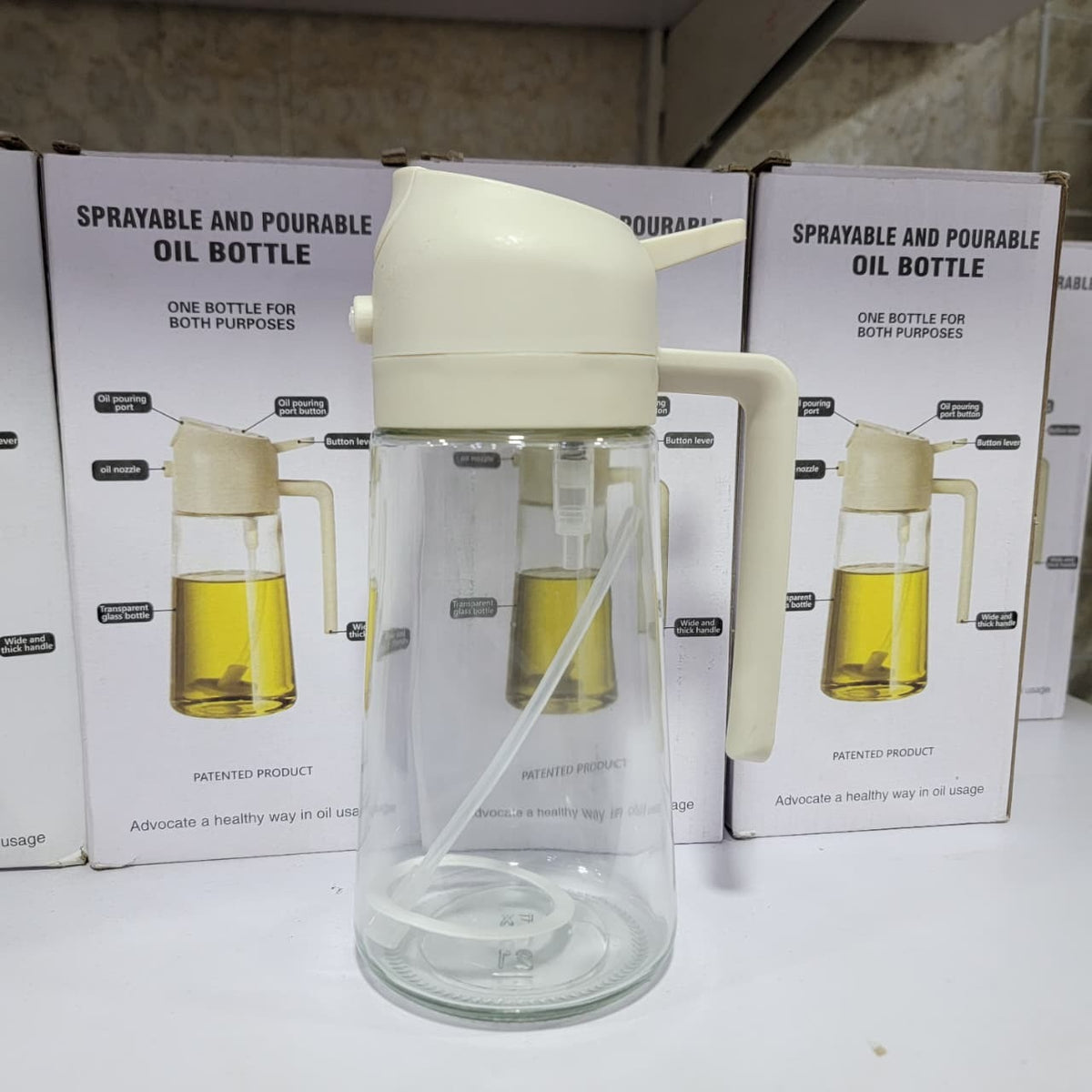 2 in 1 Oil Sprayer Bottle Kitchen Tool for Cooking Baking BBQ Easy Spray and Convenient Use - 470ML | Random Color